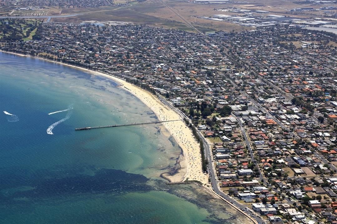 Aerial view of Altona beach and foreshore