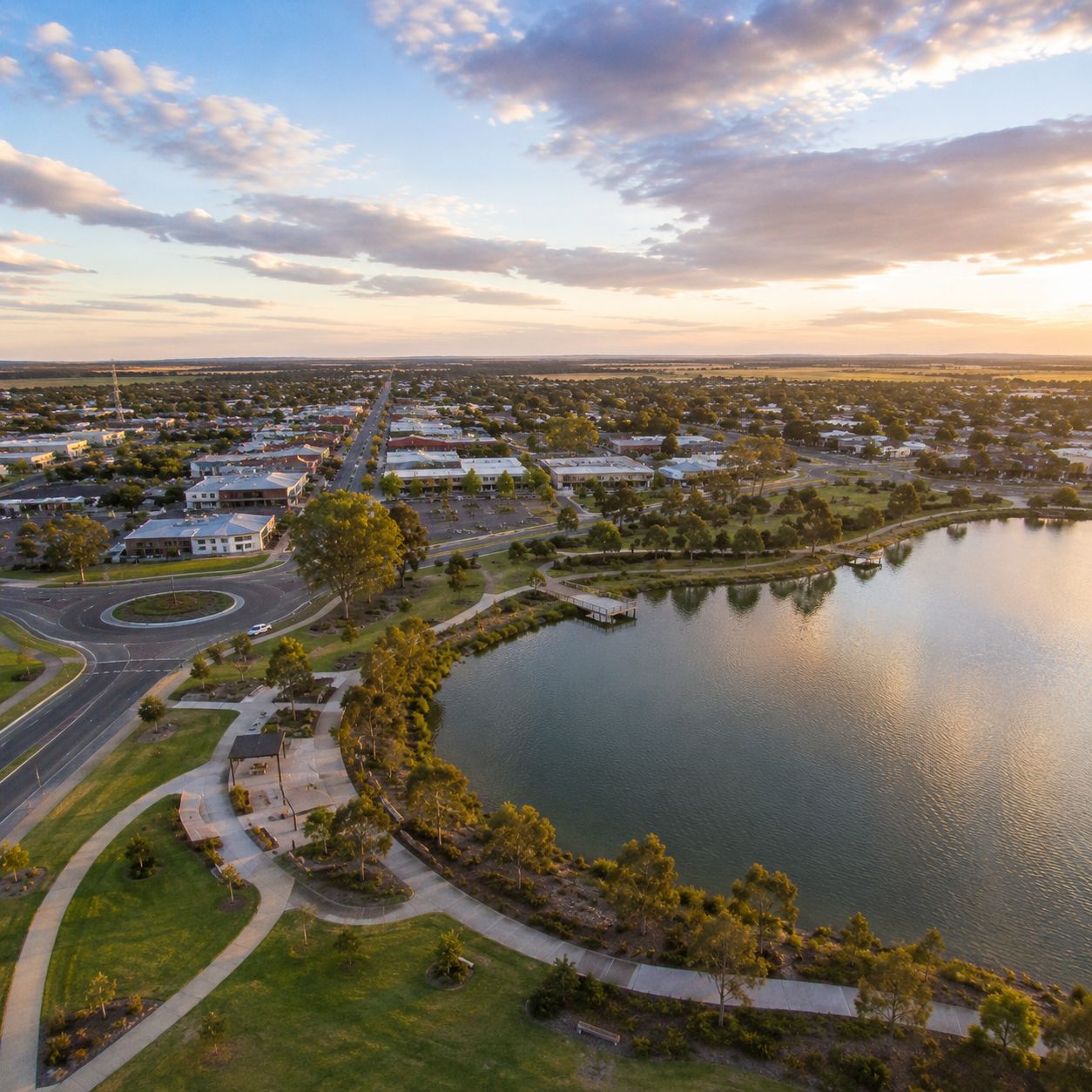 Aerial view of Bacchus Marsh at sunset