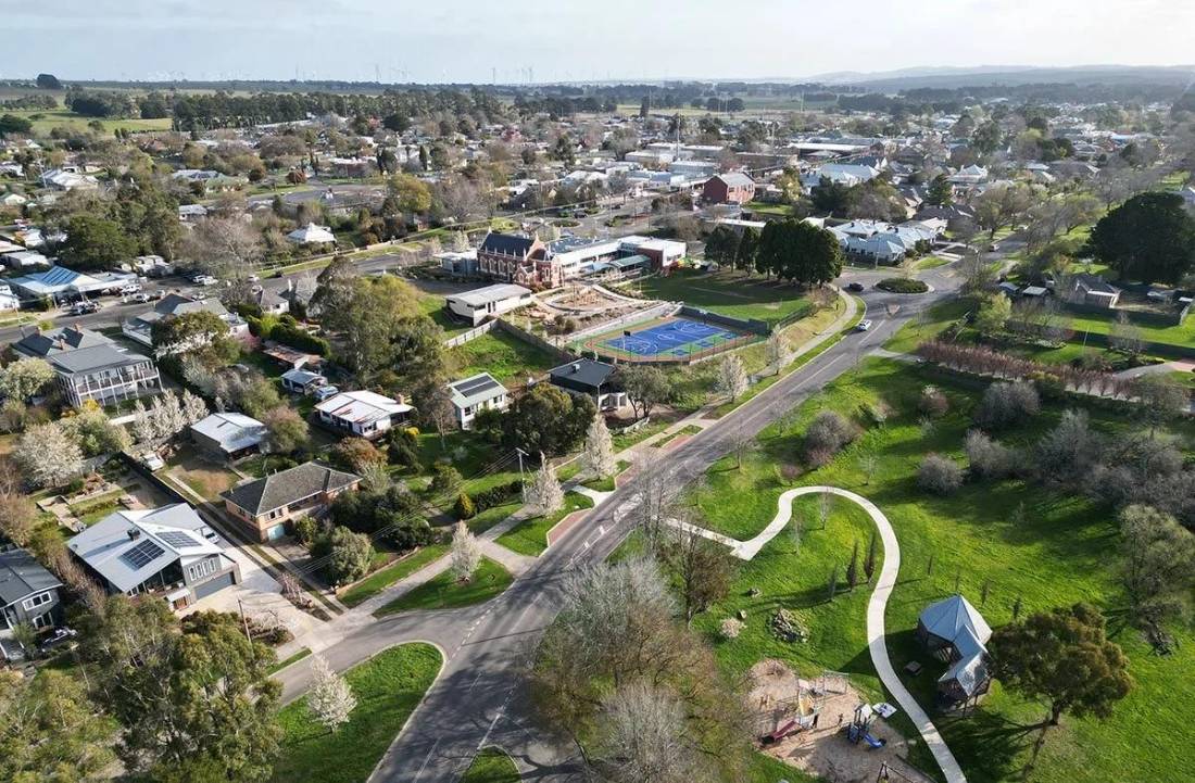Aerial view of Ballan township, Victoria