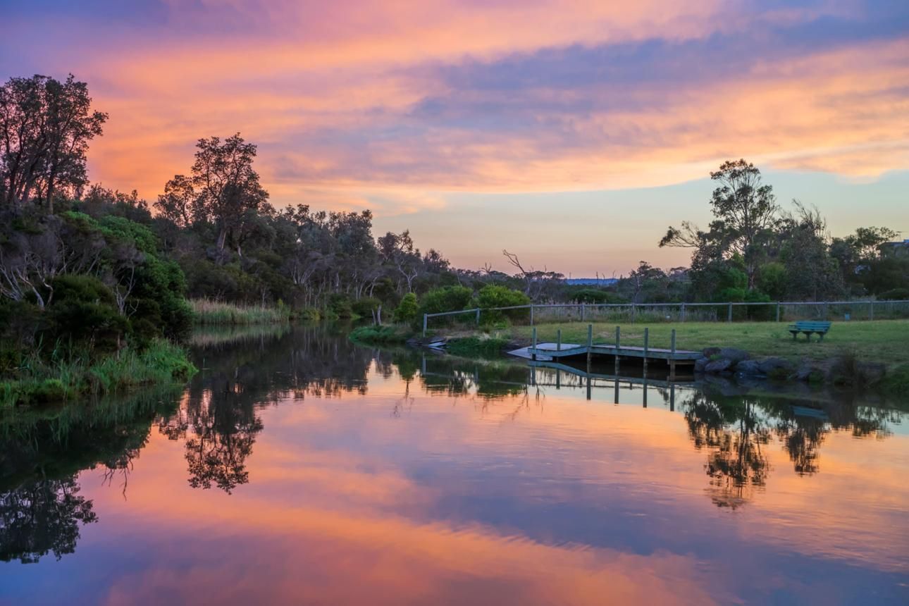Sunset reflected over the wetlands at Deer Park, Victoria