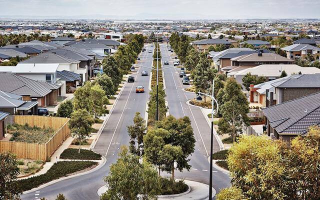 New residential street in Grangefields, Melton, Victoria