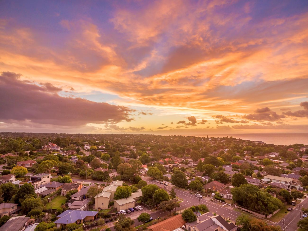 Aerial view of Hillside at sunset