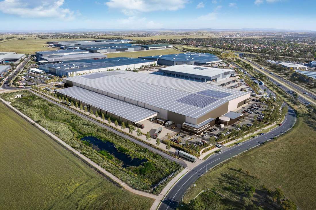 Aerial view of a logistics and warehouse estate at Ravenhall, Melbourne's west