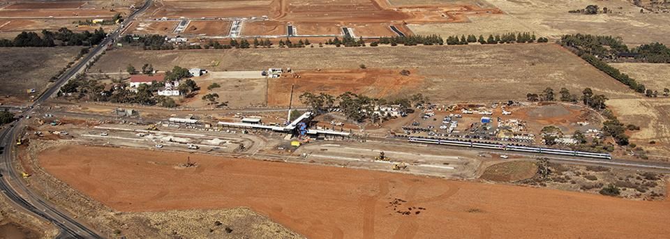 Aerial view of the growing Rockbank area and new rail station