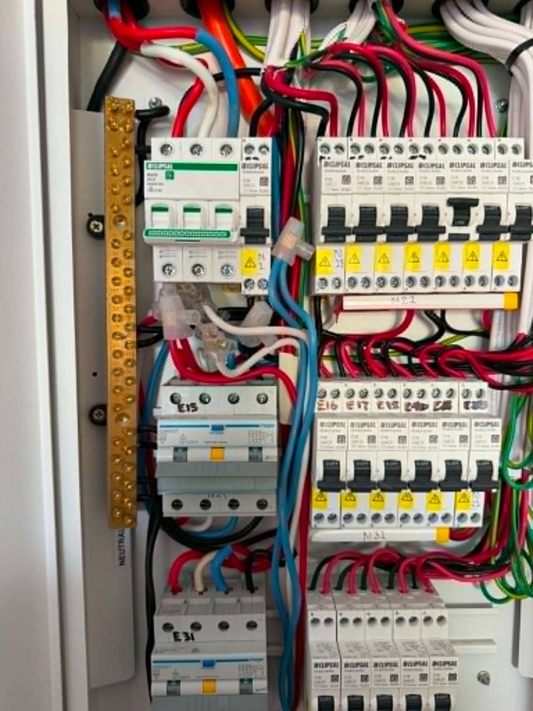 Upgraded switchboard with labelled circuit breakers and RCDs
